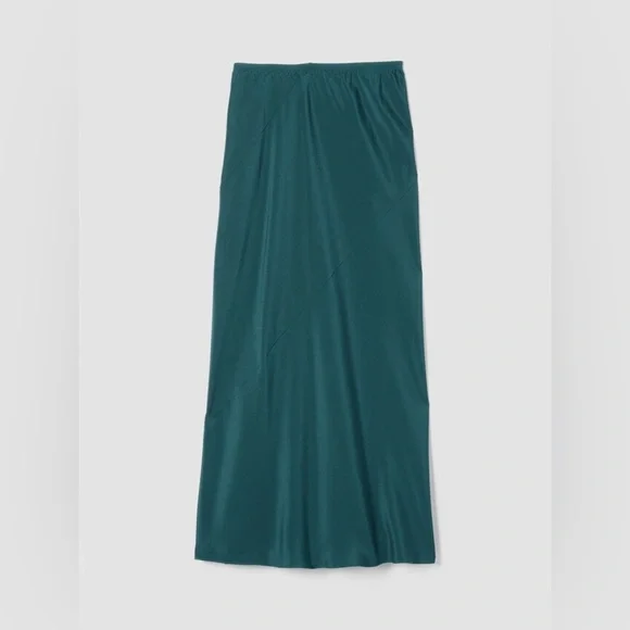 Eileen Fisher Silk Double Crepe Bias Maxi Skirt In Pine NEW - Picture 4 of 5